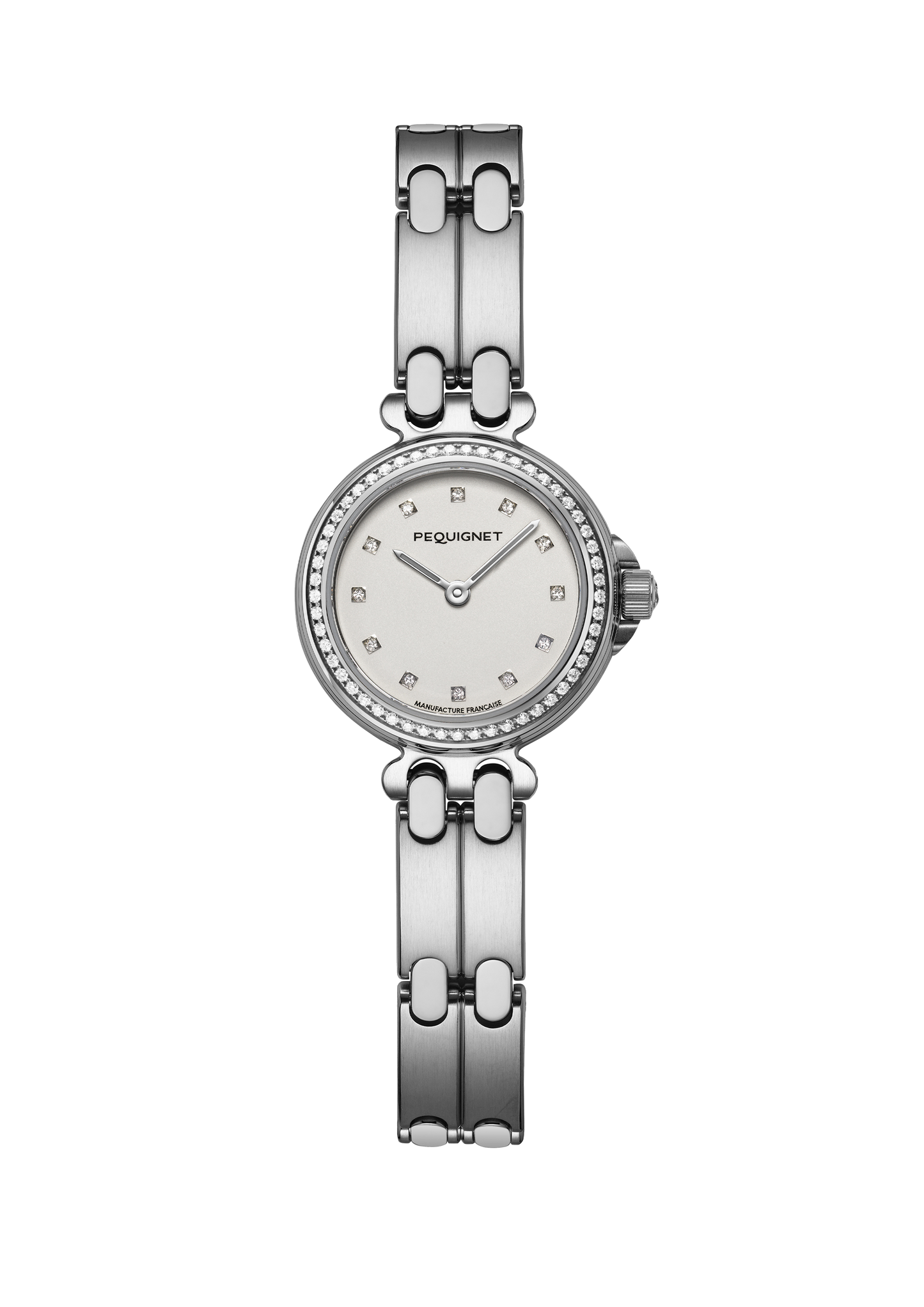 Moorea Watch Opaline white dial, diamonds index, bezel set with diamonds
