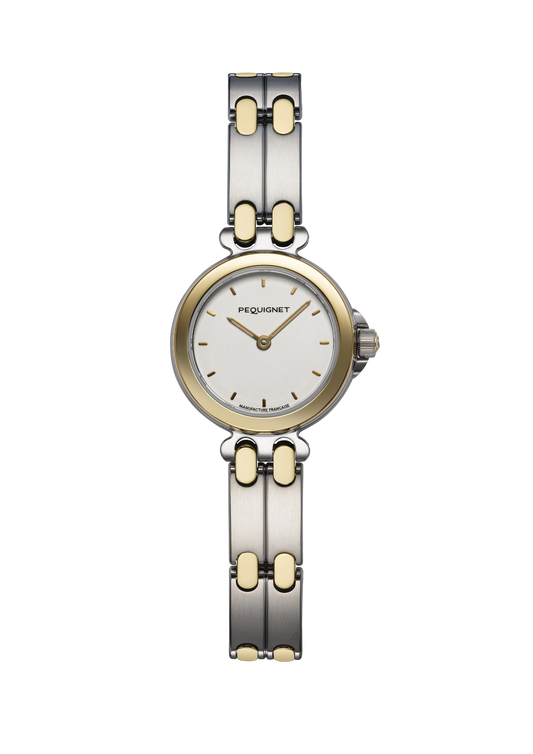 Moorea Watch Steel and gold case, opaline white dial